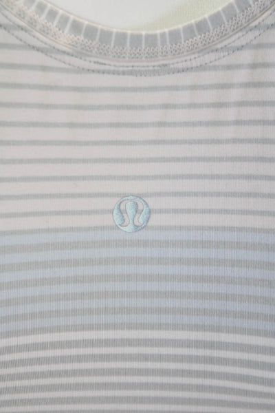 Lululemon Women White Striped Nylon Blend Round Neck Sleeveless Tank Size S
