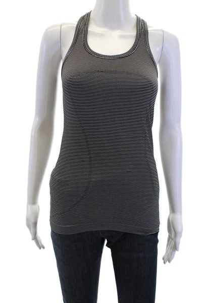 Lululemon Women Black Striped Basic Tank Sleeveless Round Neck Size S