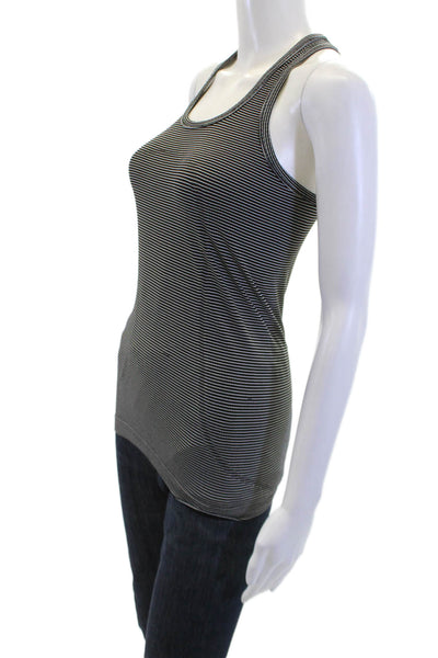 Lululemon Women Black Striped Basic Tank Sleeveless Round Neck Size S