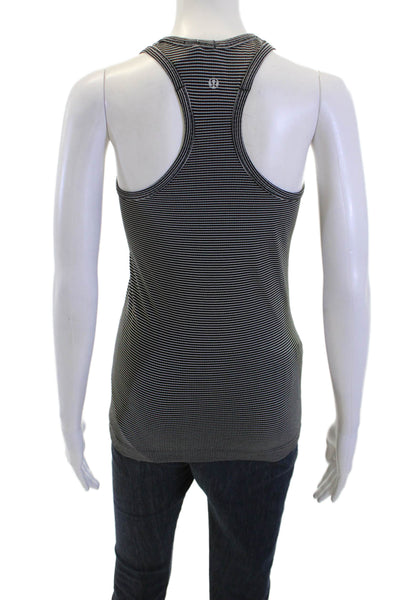 Lululemon Women Black Striped Basic Tank Sleeveless Round Neck Size S
