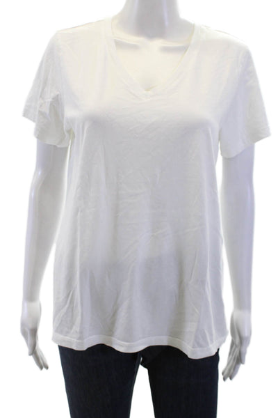 Bombas, Women Basic White Pima Cotton V-Neck T-Shirt Short Sleeve Size S