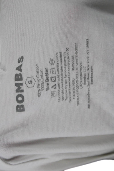Bombas, Women Basic White Pima Cotton V-Neck T-Shirt Short Sleeve Size S