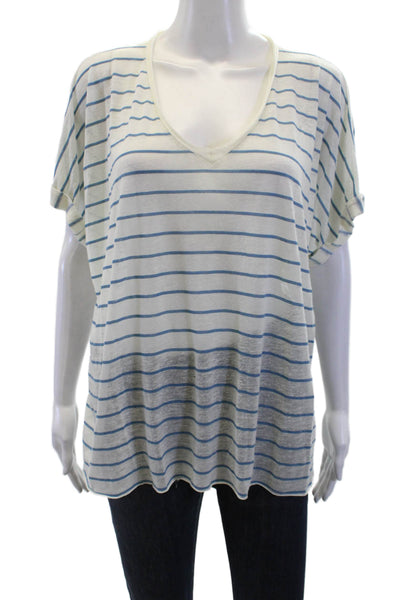 Rag & Bone Women Tunic T-Shirt White Striped V-Neck Short Sleeve Size S