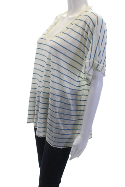 Rag & Bone Women Tunic T-Shirt White Striped V-Neck Short Sleeve Size S