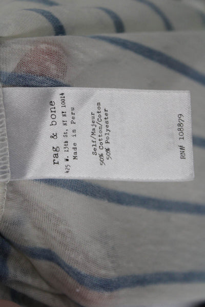 Rag & Bone Women Tunic T-Shirt White Striped V-Neck Short Sleeve Size S