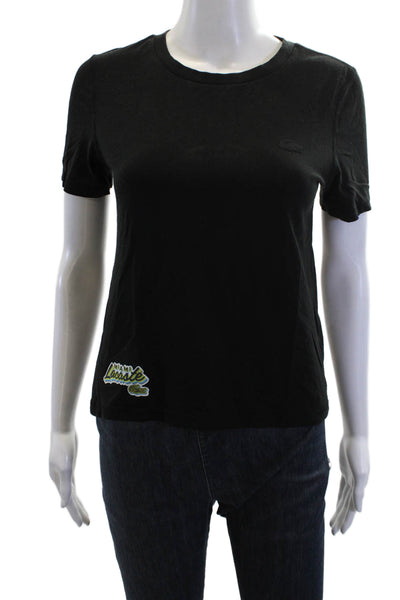 Lacoste Women Black Basic T-Shirt Short Sleeve Crew Neck Size 38