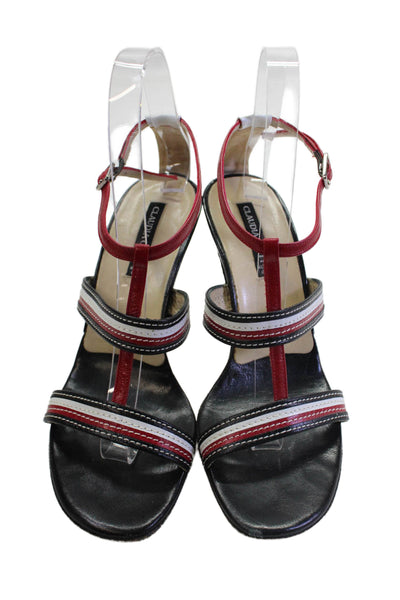 Claudia Ciuti Womens Leather Strappy High Heels Shoes Black Red Size 7M