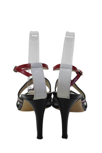 Claudia Ciuti Womens Leather Strappy High Heels Shoes Black Red Size 7M