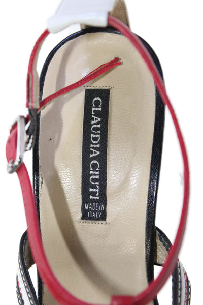 Claudia Ciuti Womens Leather Strappy High Heels Shoes Black Red Size 7M