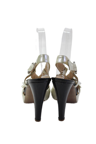 Claudia Ciuti Womens Leather Buckle Detail Platform Heels Shoes Pearl Size 7M