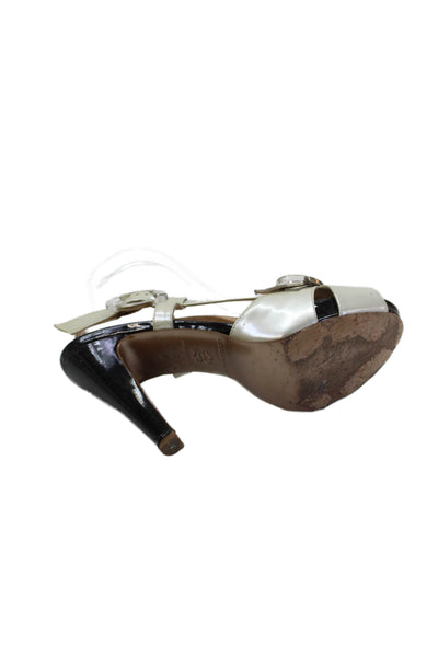 Claudia Ciuti Womens Leather Buckle Detail Platform Heels Shoes Pearl Size 7M