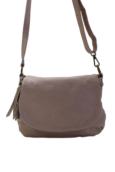 Designer Womens Genuine Leather Flap Saddle Bag Handbag Mauve