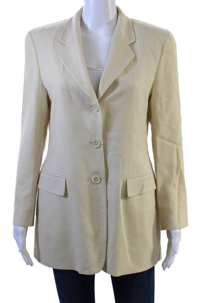 Luciano Barbera Womens Wool Button Up Suit Jacket Beige Size 42