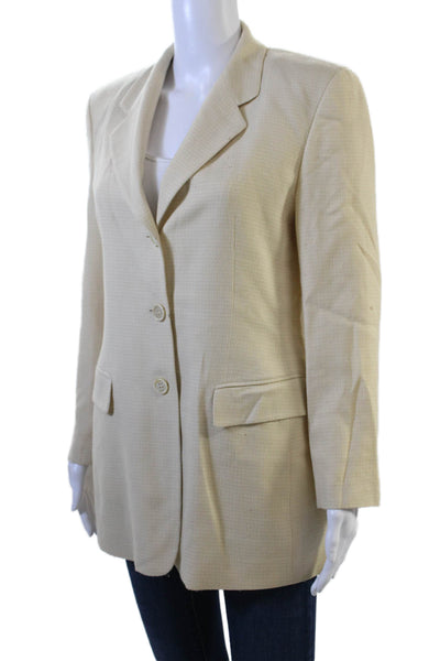 Luciano Barbera Womens Wool Button Up Suit Jacket Beige Size 42