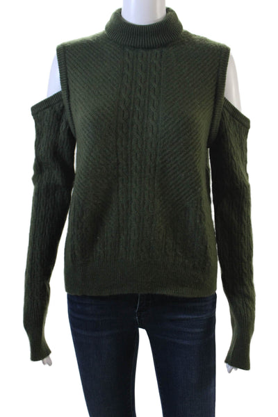 Intermix Women's Turtleneck Cold Shoulder Cable-Knit Sweater Green Size S