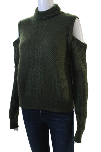 Intermix Women's Turtleneck Cold Shoulder Cable-Knit Sweater Green Size S