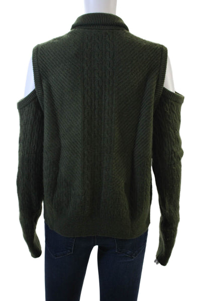 Intermix Women's Turtleneck Cold Shoulder Cable-Knit Sweater Green Size S