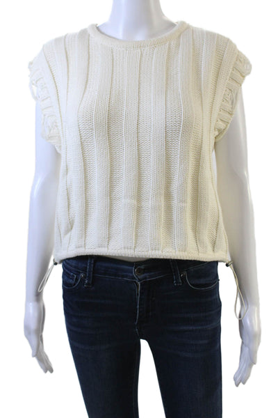 Zara Women's Distress Sleeveless Round Neck Pullover Boxy Sweater Beige Size L