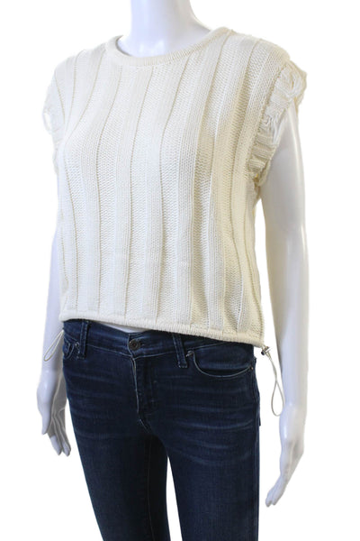 Zara Women's Distress Sleeveless Round Neck Pullover Boxy Sweater Beige Size L