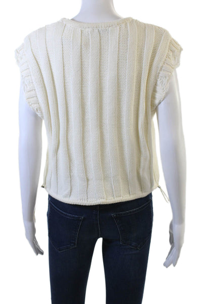 Zara Women's Distress Sleeveless Round Neck Pullover Boxy Sweater Beige Size L