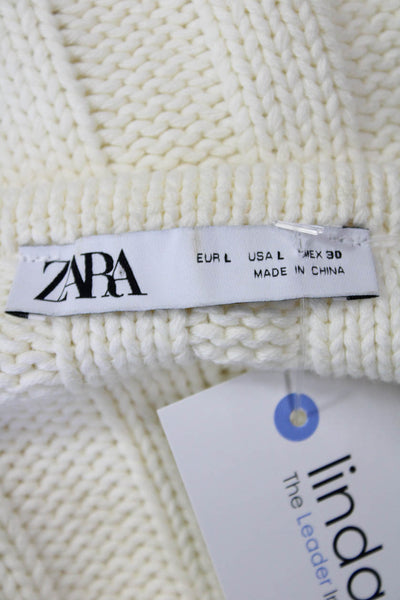 Zara Women's Distress Sleeveless Round Neck Pullover Boxy Sweater Beige Size L