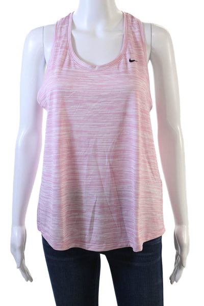 Nike Women Striped Jersey Tank Pink Round Neck Polyester Size M