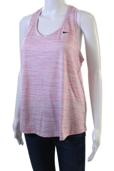 Nike Women Striped Jersey Tank Pink Round Neck Polyester Size M