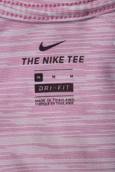Nike Women Striped Jersey Tank Pink Round Neck Polyester Size M