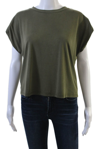 MNG Women Cropped Basic T-Shirt Green Short Sleeve Crew Neck Size S