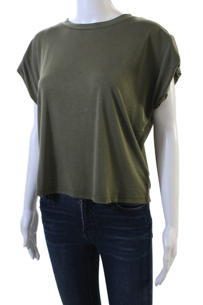 MNG Women Cropped Basic T-Shirt Green Short Sleeve Crew Neck Size S