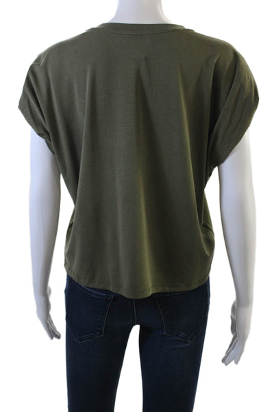 MNG Women Cropped Basic T-Shirt Green Short Sleeve Crew Neck Size S