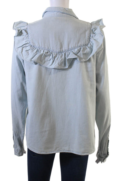 Intermix Women Light Blue Cotton Button-Up Blouse Long Sleeve Size L