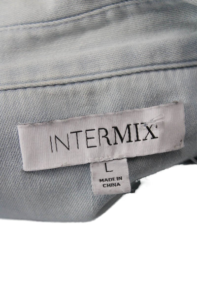 Intermix Women Light Blue Cotton Button-Up Blouse Long Sleeve Size L