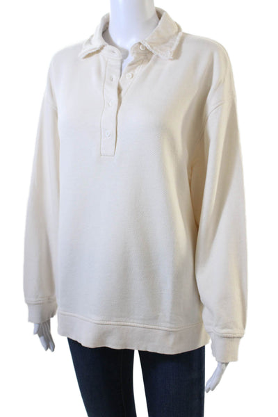 Zara Unisex Henley Sweatshirt Beige Linen Blend Collared Long Sleeve Size M