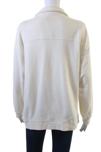 Zara Unisex Henley Sweatshirt Beige Linen Blend Collared Long Sleeve Size M