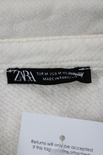 Zara Unisex Henley Sweatshirt Beige Linen Blend Collared Long Sleeve Size M