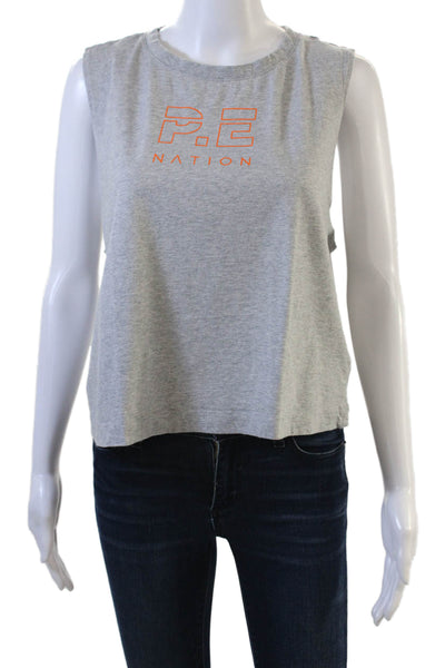 PE Nation Women Cropped Gray Graphic Tank 100% Cotton Crewneck Sports Size L