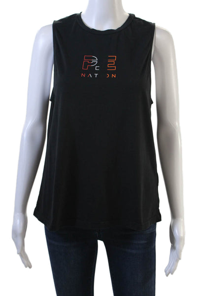 PE Nation Women Sleeveless Graphic Crew Neck Basic Tank Black Size M