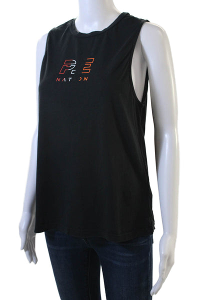 PE Nation Women Sleeveless Graphic Crew Neck Basic Tank Black Size M