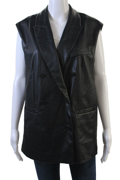 Zara Women's Sleeveless Double Breasted Faux Leather Vest Black Size XS