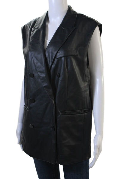 Zara Women's Sleeveless Double Breasted Faux Leather Vest Black Size XS