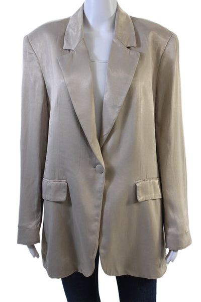 Zara Women's Long Sleeves Lined One Button Blazer Jacket Beige Size L