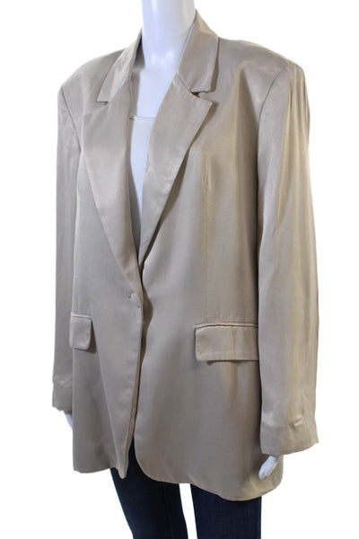 Zara Women's Long Sleeves Lined One Button Blazer Jacket Beige Size L