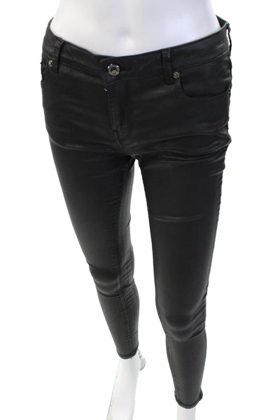Zara Women Biker Jegging Black Mid-Rise Button 27in Inseam Size 2