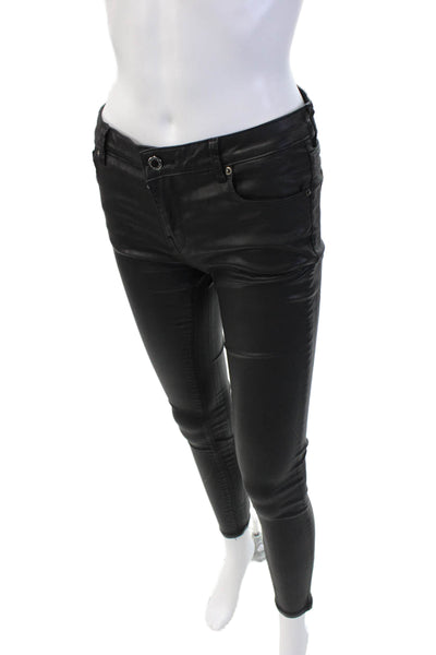 Zara Women Biker Jegging Black Mid-Rise Button 27in Inseam Size 2