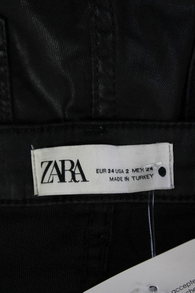 Zara Women Biker Jegging Black Mid-Rise Button 27in Inseam Size 2