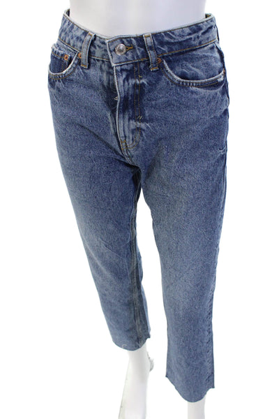 Zara Women Cropped Ankle Jeans Blue Mid-Rise 26in Inseam Size 24