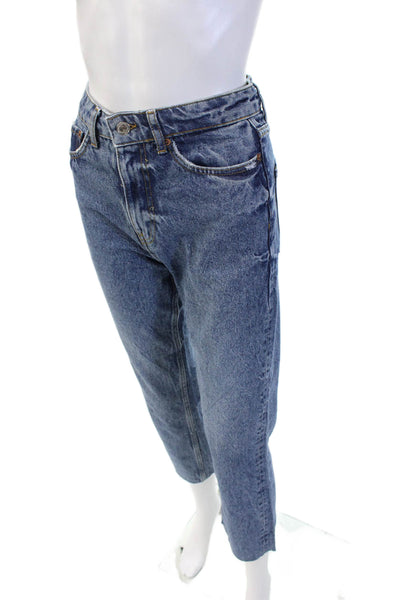 Zara Women Cropped Ankle Jeans Blue Mid-Rise 26in Inseam Size 24