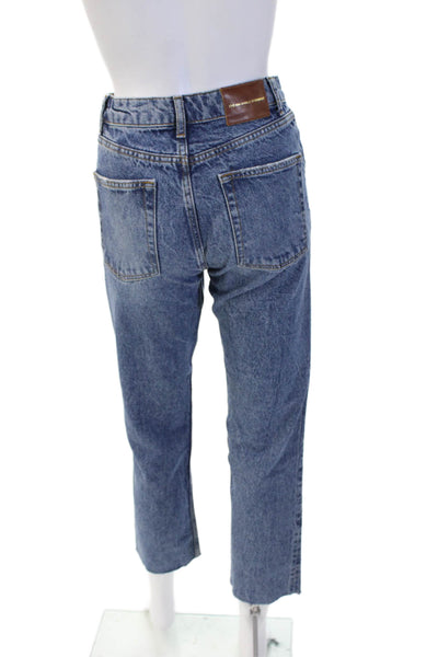 Zara Women Cropped Ankle Jeans Blue Mid-Rise 26in Inseam Size 24