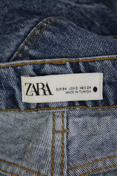 Zara Women Cropped Ankle Jeans Blue Mid-Rise 26in Inseam Size 24